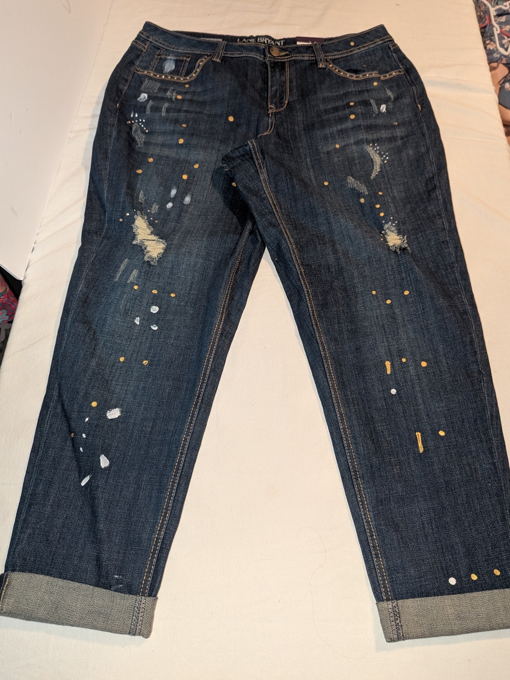 NWT Lane Bryant Paint Splatter Distressed Boyfriend Jeans Size 16